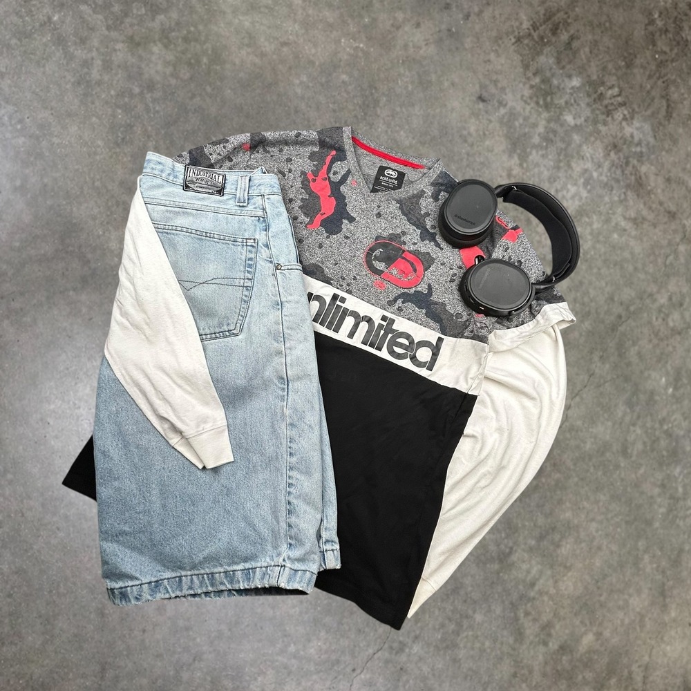 Ecko Unltd T-Shirt XL Mens Grey Camo‎ Colorblock Vintage Y2K Skater Streetwear